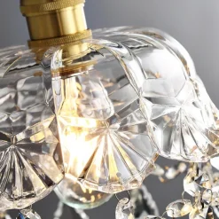 Crystal Pendant Light with Clear Glass Shade Gold Brushed Brass Finish Modern Kitchen Island Hanging Light Adjustable Chandelier for Hallway Dining Living Room 1 Light 110-240V