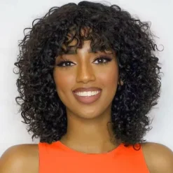 Curly bob Wig Human Hair With Bangs short curly Wig Human Hair None Lace Front bob Wigs Human Hair bob Wigs Human Hair For Black Women Natural Color