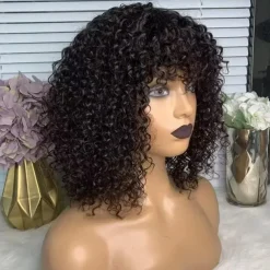 Curly bob Wig Human Hair With Bangs short curly Wig Human Hair None Lace Front bob Wigs Human Hair bob Wigs Human Hair For Black Women Natural Color