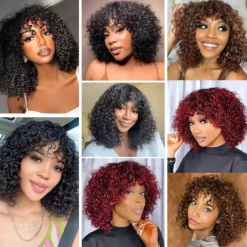 Curly bob Wig Human Hair With Bangs short curly Wig Human Hair None Lace Front bob Wigs Human Hair bob Wigs Human Hair For Black Women Natural Color