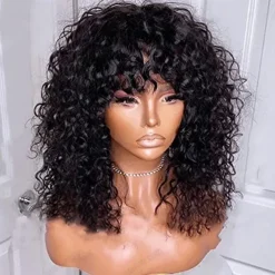 Curly Full Machine Made Scalp Top Wig With Bangs Scalp Top Kinky Curly Wigs Remy Brazilian Curly Human Hair Wigs For Women Natural Color 8-30 inch