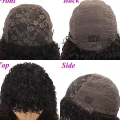 Curly Full Machine Made Scalp Top Wig With Bangs Scalp Top Kinky Curly Wigs Remy Brazilian Curly Human Hair Wigs For Women Natural Color 8-30 inch