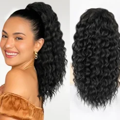 Curly Ponytail Extension Drawstring Ponytail for Black Women Natural Black Curly Clip in Hair Extensions 18 Inch Ponytail Extension Synthetic Hairpiece for Daily Party