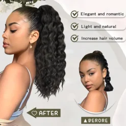 Curly Ponytail Extension Drawstring Ponytail for Black Women Natural Black Curly Clip in Hair Extensions 18 Inch Ponytail Extension Synthetic Hairpiece for Daily Party