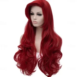 Curly Red Mermaid Wig for Women Long Wavy Cosplay Daily Hair Heat Resistant Synthetic Fiber Wig for Party Christmas（Only Wigs） Halloween Wigs