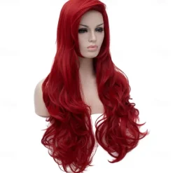 Curly Red Mermaid Wig for Women Long Wavy Cosplay Daily Hair Heat Resistant Synthetic Fiber Wig for Party Christmas（Only Wigs） Halloween Wigs