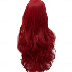 Curly Red Mermaid Wig for Women Long Wavy Cosplay Daily Hair Heat Resistant Synthetic Fiber Wig for Party Christmas（Only Wigs） Halloween Wigs