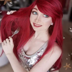 Curly Red Mermaid Wig for Women Long Wavy Cosplay Daily Hair Heat Resistant Synthetic Fiber Wig for Party Christmas（Only Wigs） Halloween Wigs