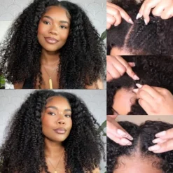 Curly V Part Wigs Brazilian Kinky Curly Human Hair Wigs for Black Women V Shape Wigs No Leave Out Lace Front Wigs Upgrade U Part Wigs Full Head Clip In Half Wigs