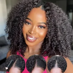 Curly V Part Wigs Brazilian Kinky Curly Human Hair Wigs for Black Women V Shape Wigs No Leave Out Lace Front Wigs Upgrade U Part Wigs Full Head Clip In Half Wigs