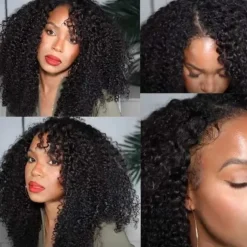 Curly V Part Wigs Brazilian Kinky Curly Human Hair Wigs for Black Women V Shape Wigs No Leave Out Lace Front Wigs Upgrade U Part Wigs Full Head Clip In Half Wigs