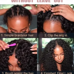 Curly V Part Wigs Brazilian Kinky Curly Human Hair Wigs for Black Women V Shape Wigs No Leave Out Lace Front Wigs Upgrade U Part Wigs Full Head Clip In Half Wigs