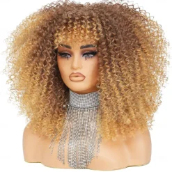 Curly Wig With Bangs Afro Curly Wigs for Black Women Afro Kinky Wig Synthetic Fiber Glueless Full and Fluffy Long Curly Wig for Fashion Women