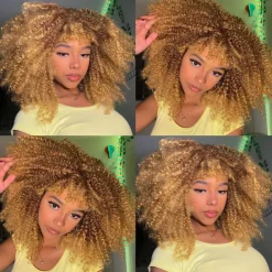 Curly Wig With Bangs Afro Curly Wigs for Black Women Afro Kinky Wig Synthetic Fiber Glueless Full and Fluffy Long Curly Wig for Fashion Women