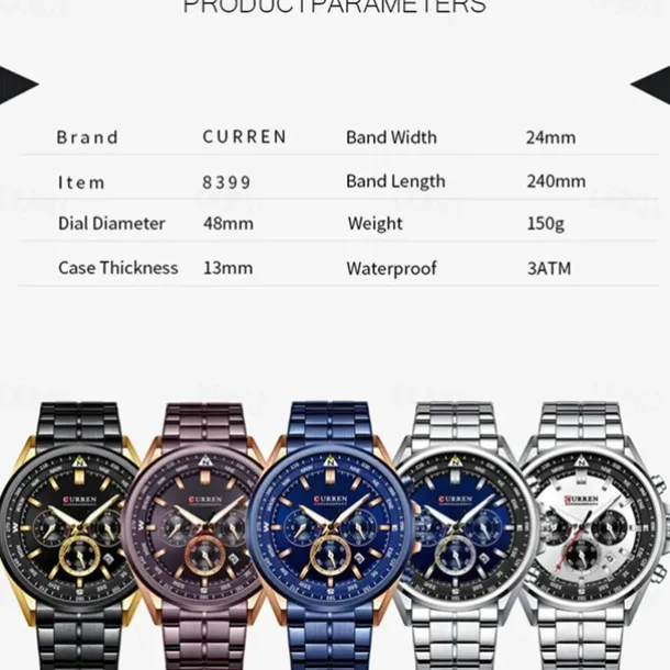CURREN Man WristWatch Waterproof Chronograph Date Men Watch Military Top Brand Luxury Stainless Steel Sport Male Clock Gift 8399