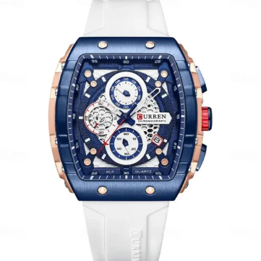 CURREN Men Quartz Watch Creative Outdoor Sports Analog Wristwatch Chronograph Waterproof Luminous Calendar Date Silicone Strap Watch