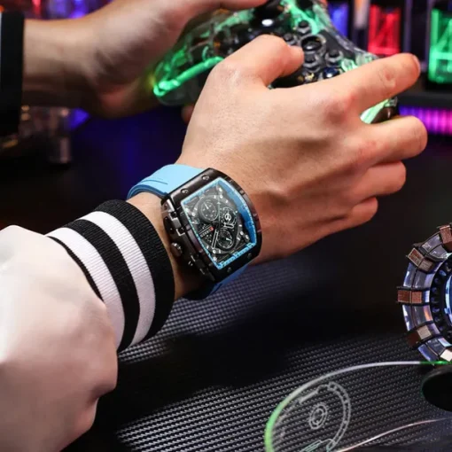 CURREN Men Quartz Watch Creative Outdoor Sports Analog Wristwatch Chronograph Waterproof Luminous Calendar Date Silicone Strap Watch