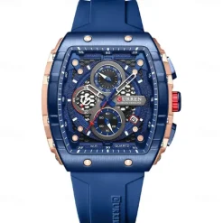 CURREN Men Quartz Watch Creative Outdoor Sports Analog Wristwatch Chronograph Waterproof Luminous Calendar Date Silicone Strap Watch