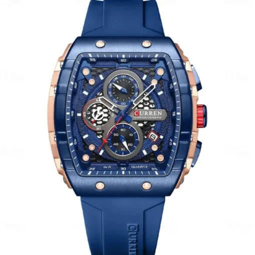 CURREN Men Quartz Watch Creative Outdoor Sports Analog Wristwatch Chronograph Waterproof Luminous Calendar Date Silicone Strap Watch