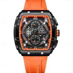CURREN Men Quartz Watch Creative Outdoor Sports Analog Wristwatch Chronograph Waterproof Luminous Calendar Date Silicone Strap Watch