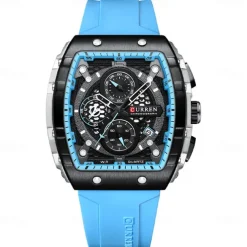 CURREN Men Quartz Watch Creative Outdoor Sports Analog Wristwatch Chronograph Waterproof Luminous Calendar Date Silicone Strap Watch
