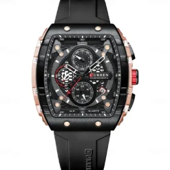 CURREN Men Quartz Watch Creative Outdoor Sports Analog Wristwatch Chronograph Waterproof Luminous Calendar Date Silicone Strap Watch