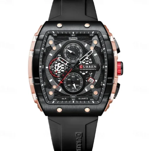 CURREN Men Quartz Watch Creative Outdoor Sports Analog Wristwatch Chronograph Waterproof Luminous Calendar Date Silicone Strap Watch