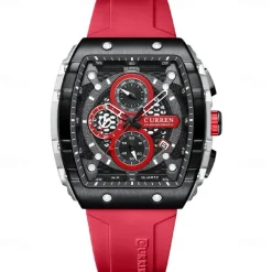 CURREN Men Quartz Watch Creative Outdoor Sports Analog Wristwatch Chronograph Waterproof Luminous Calendar Date Silicone Strap Watch