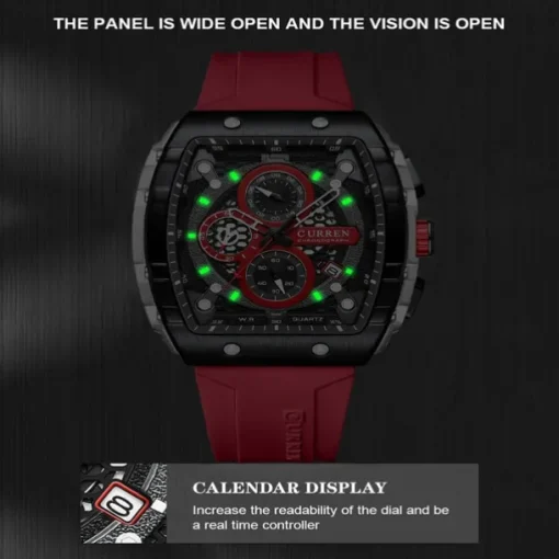 CURREN Men Quartz Watch Creative Outdoor Sports Analog Wristwatch Chronograph Waterproof Luminous Calendar Date Silicone Strap Watch