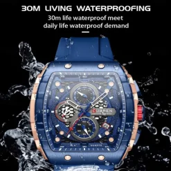 CURREN Men Quartz Watch Creative Outdoor Sports Analog Wristwatch Chronograph Waterproof Luminous Calendar Date Silicone Strap Watch