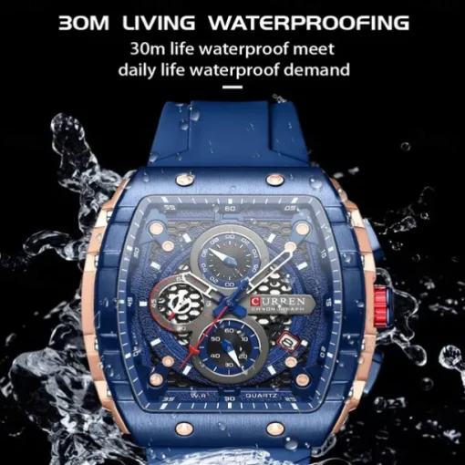 CURREN Men Quartz Watch Creative Outdoor Sports Analog Wristwatch Chronograph Waterproof Luminous Calendar Date Silicone Strap Watch