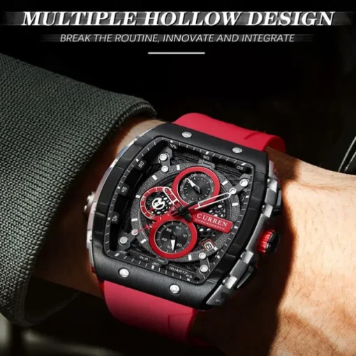 CURREN Men Quartz Watch Creative Outdoor Sports Analog Wristwatch Chronograph Waterproof Luminous Calendar Date Silicone Strap Watch
