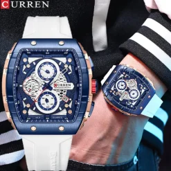 CURREN Men Quartz Watch Creative Outdoor Sports Analog Wristwatch Chronograph Waterproof Luminous Calendar Date Silicone Strap Watch