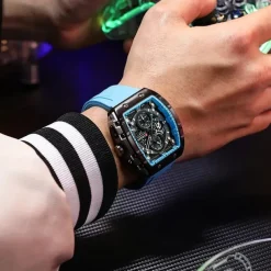 CURREN Men Quartz Watch Creative Outdoor Sports Analog Wristwatch Chronograph Waterproof Luminous Calendar Date Silicone Strap Watch