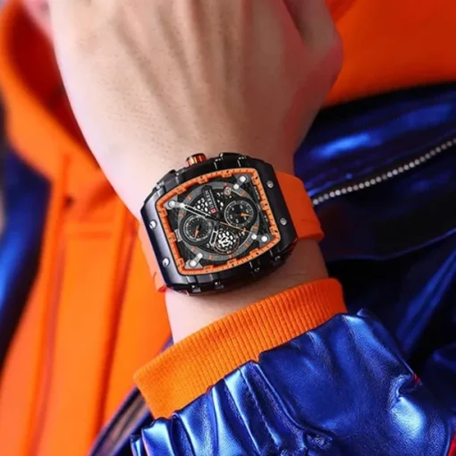 CURREN Men Quartz Watch Creative Outdoor Sports Analog Wristwatch Chronograph Waterproof Luminous Calendar Date Silicone Strap Watch