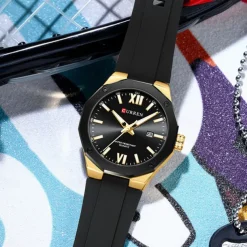 CURREN Men Quartz Watch Sports Fashion Casual Wristwatch Luminous Calendar Waterproof Decoration Silicone Gel Watch