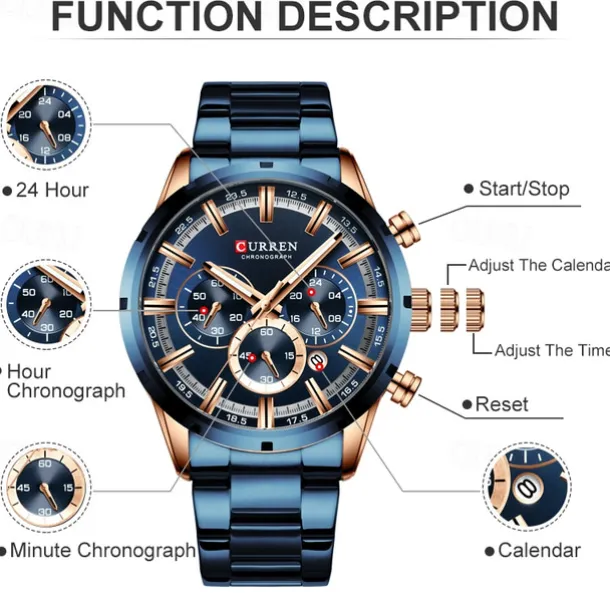 CURREN Men Watch Top Brand Luxury Sports Quartz Mens Watches Full Steel Waterproof Chronograph Wristwatch Men Relogio Masculino