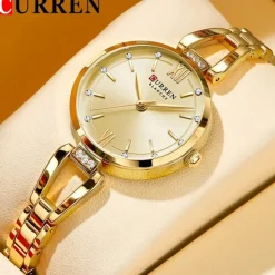 CURREN Women Quartz Watch Minimalist Fashion Wristwatch Waterproof Decoration Stainless Steel Watch