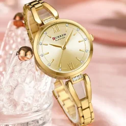 CURREN Women Quartz Watch Minimalist Fashion Wristwatch Waterproof Decoration Stainless Steel Watch