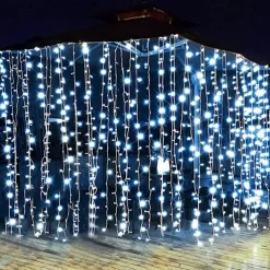 Curtain String Lights 3x1M 3x2M 3Mx3M Curtain Lights 24V Low Voltage Remote Control Solar Power Plug-in Dual Purpose String Light Thanksgiving Christmas Outdoor Party Garden Decoration Fairy Lights Gypsophila 1 set