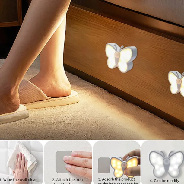 Cute Butterfly Shaped LED Motion Sensor Night Light with Switch, Rechargeable Human Body Infrared Detection 3 Modes for Children's Day Christmas Gift 1PC