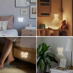 Cute Butterfly Shaped LED Motion Sensor Night Light with Switch, Rechargeable Human Body Infrared Detection 3 Modes for Children's Day Christmas Gift 1PC