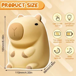 Cute Cartoon Capybara Silicone Night Light USB Rechargeable Timing Dimming Sleep Night Lamp for Children's Room Decor