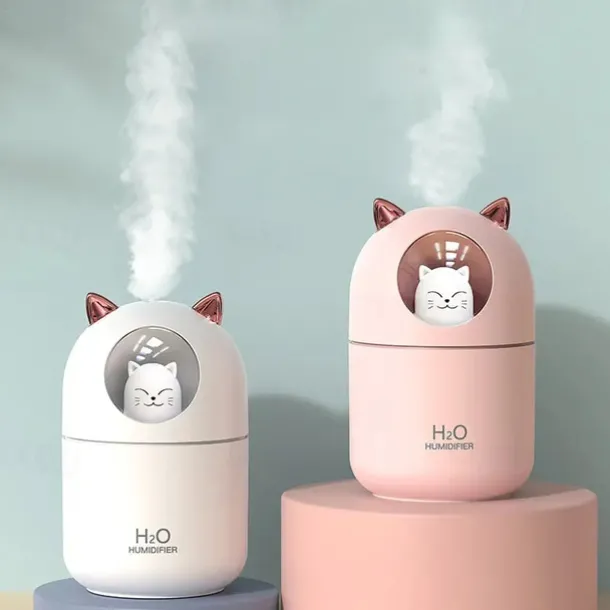 Cute Cat USB Mini Fragrance Humidifier Household Suitable Cool Mist with Adjustable Mist Mode 300ml Water Tank Waterless Auto Shut-off for Bedroom Home Office