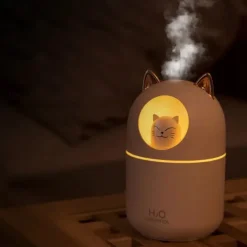 Cute Cat USB Mini Fragrance Humidifier Household Suitable Cool Mist with Adjustable Mist Mode 300ml Water Tank Waterless Auto Shut-off for Bedroom Home Office