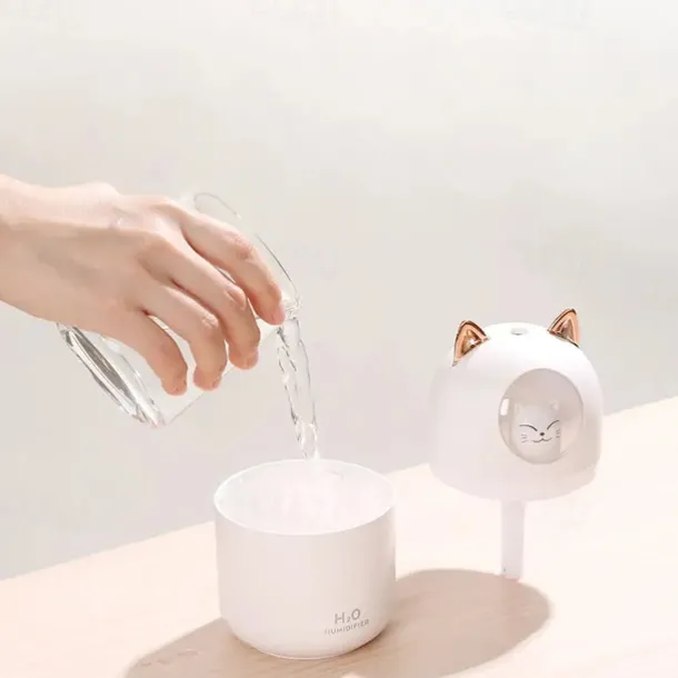 Cute Cat USB Mini Fragrance Humidifier Household Suitable Cool Mist with Adjustable Mist Mode 300ml Water Tank Waterless Auto Shut-off for Bedroom Home Office