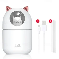 Cute Cat USB Mini Fragrance Humidifier Household Suitable Cool Mist with Adjustable Mist Mode 300ml Water Tank Waterless Auto Shut-off for Bedroom Home Office