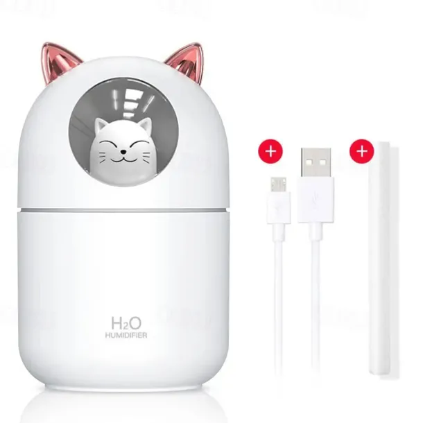 Cute Cat USB Mini Fragrance Humidifier Household Suitable Cool Mist with Adjustable Mist Mode 300ml Water Tank Waterless Auto Shut-off for Bedroom Home Office