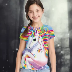 Cute Fashion Animal Short Sleeve Kids 3D Printed T-Shirt Men's And Girls Crewneck Short Sleeve