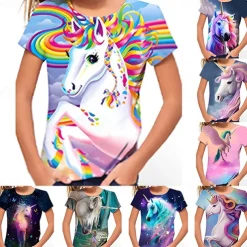 Cute Fashion Animal Short Sleeve Kids 3D Printed T-Shirt Men's And Girls Crewneck Short Sleeve